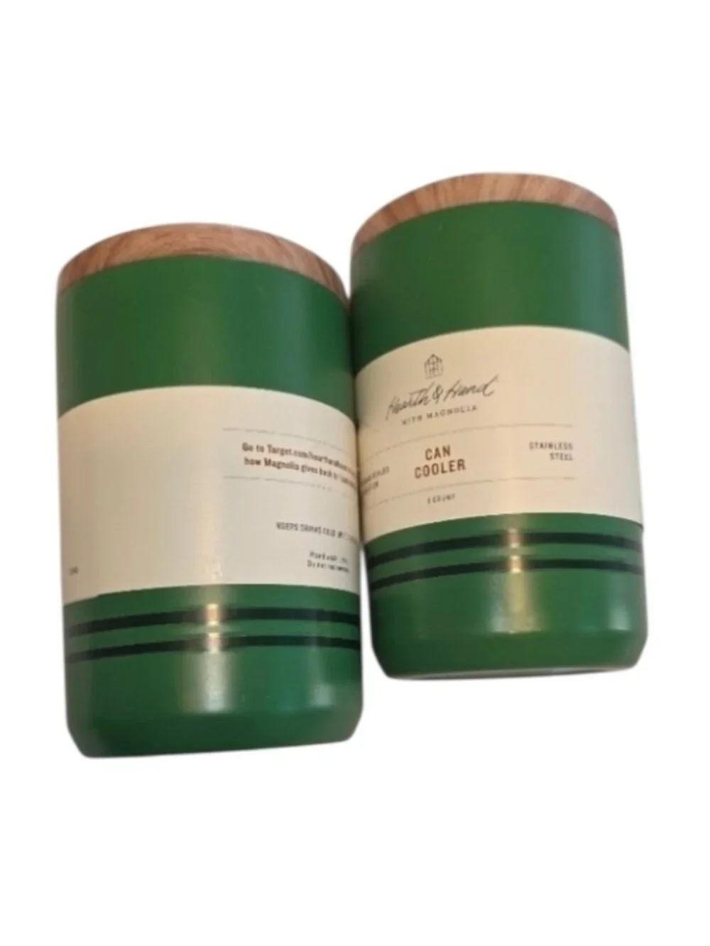 Hearth and Hand with Magnolia Beverage Can Cooler Set of 2 Green Unlidded NWT